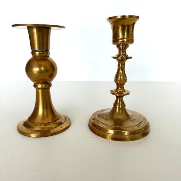 None Other - India Brass Set of 2 Candlesticks 5 Inches Tall